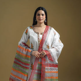 Multicolor - Sanganeri Hand Block Print Cotton Suit Set with Dupatta for women 22