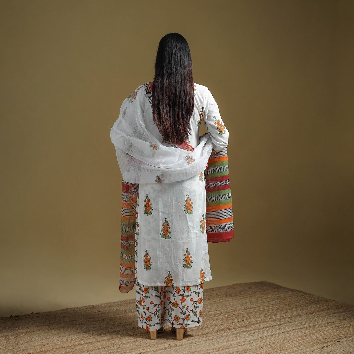 Multicolor - Sanganeri Hand Block Print Cotton Suit Set with Dupatta for women 22
