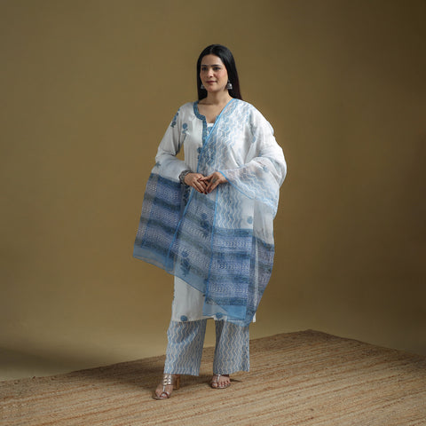 Sanganeri Hand Block Print Cotton Suit Set with Dupatta for women 20