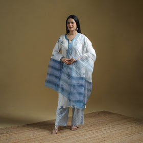 Blue - Sanganeri Hand Block Print Cotton Suit Set with Dupatta for women 20