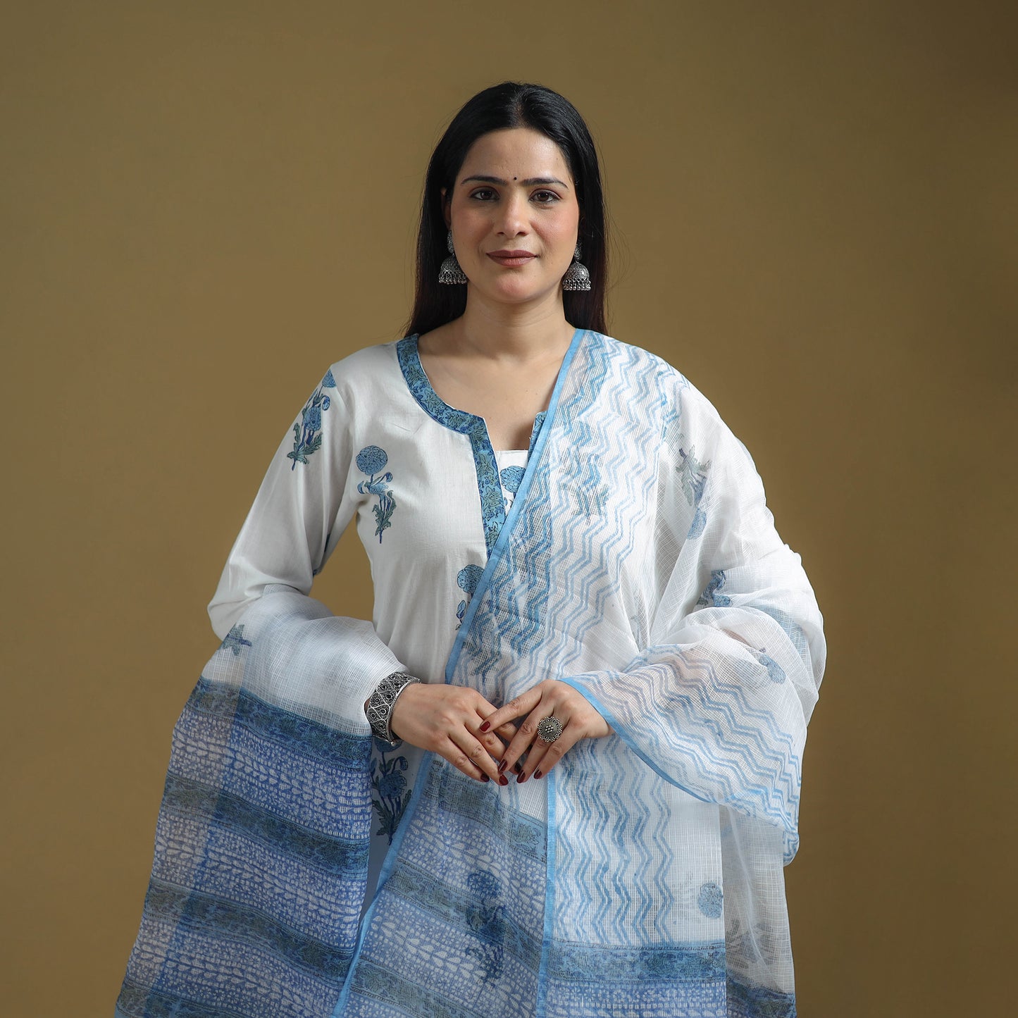Blue - Sanganeri Hand Block Print Cotton Suit Set with Dupatta for women 20