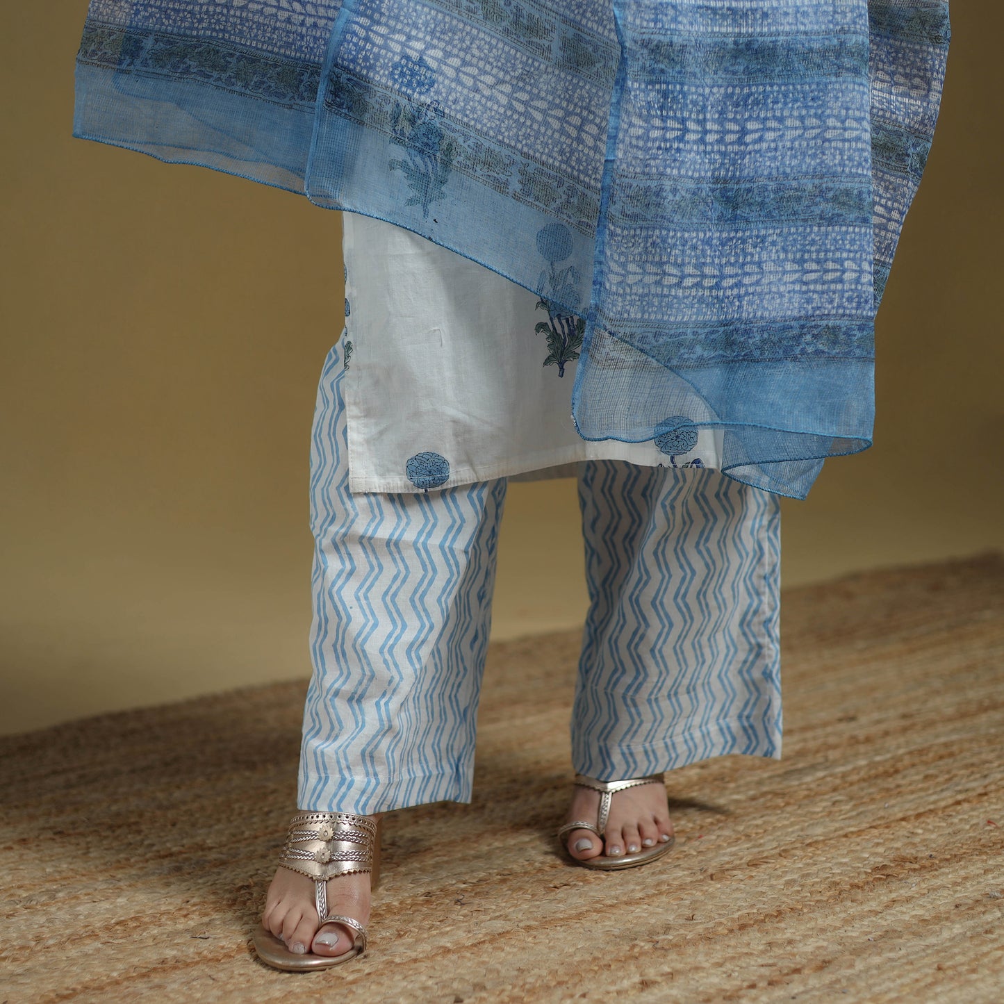 Blue - Sanganeri Hand Block Print Cotton Suit Set with Dupatta for women 20
