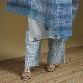 Blue - Sanganeri Hand Block Print Cotton Suit Set with Dupatta for women 20