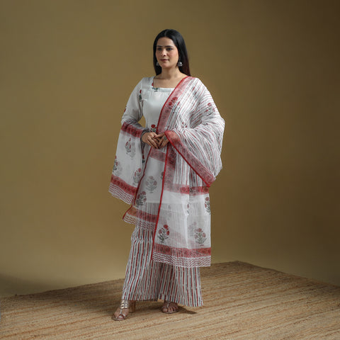 Purple - Sanganeri Hand Block Print Cotton Suit Set with Dupatta for women 27