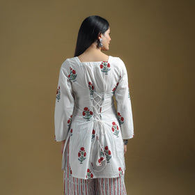 White - Sanganeri Hand Block Print Cotton Suit Set with Dupatta for women 27