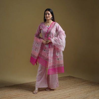 Purple - Sanganeri Hand Block Print Cotton Suit Set with Dupatta for women 26