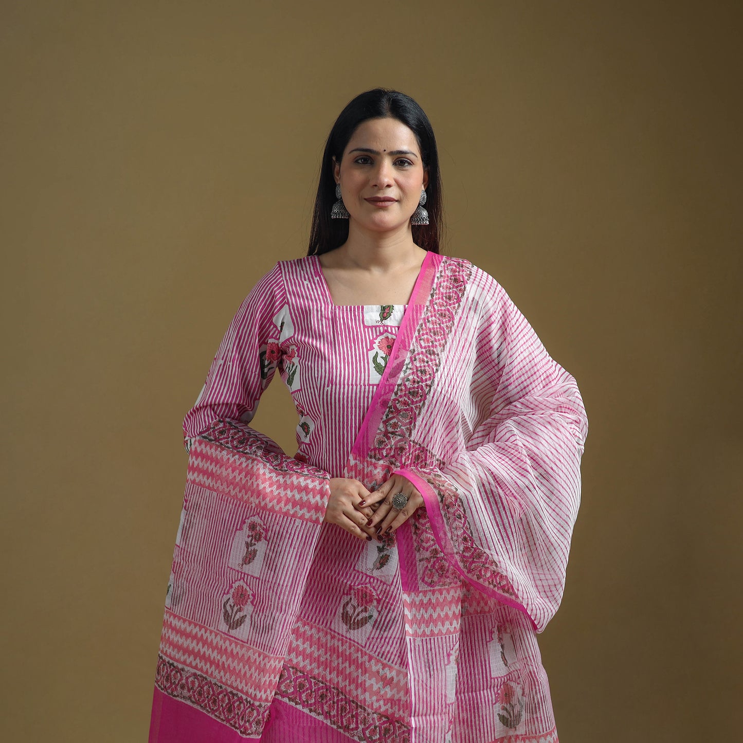 Purple - Sanganeri Hand Block Print Cotton Suit Set with Dupatta for women 26