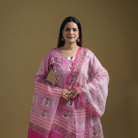 Purple - Sanganeri Hand Block Print Cotton Suit Set with Dupatta for women 26