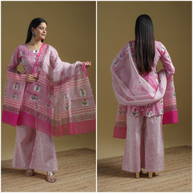 Purple - Sanganeri Hand Block Print Cotton Suit Set with Dupatta for women 26
