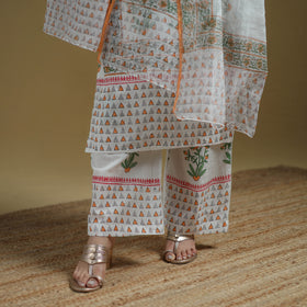White - Sanganeri Hand Block Print Cotton Suit Set with Dupatta for women 24