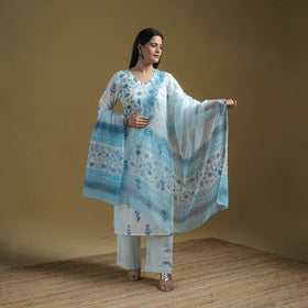 Blue - Sanganeri Hand Block Print Cotton Suit Set with Dupatta for women 23