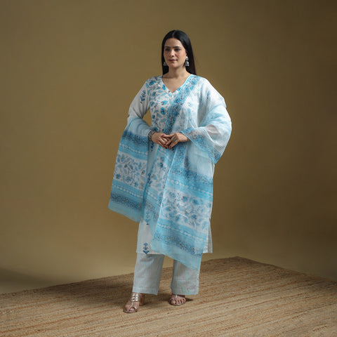Sanganeri Hand Block Print Cotton Suit Set with Dupatta for women 23