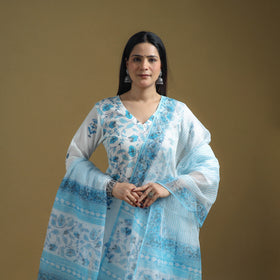 Blue - Sanganeri Hand Block Print Cotton Suit Set with Dupatta for women 23