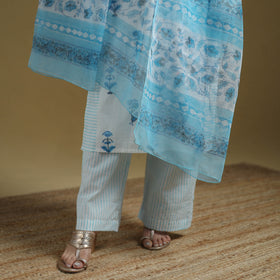 Blue - Sanganeri Hand Block Print Cotton Suit Set with Dupatta for women 23