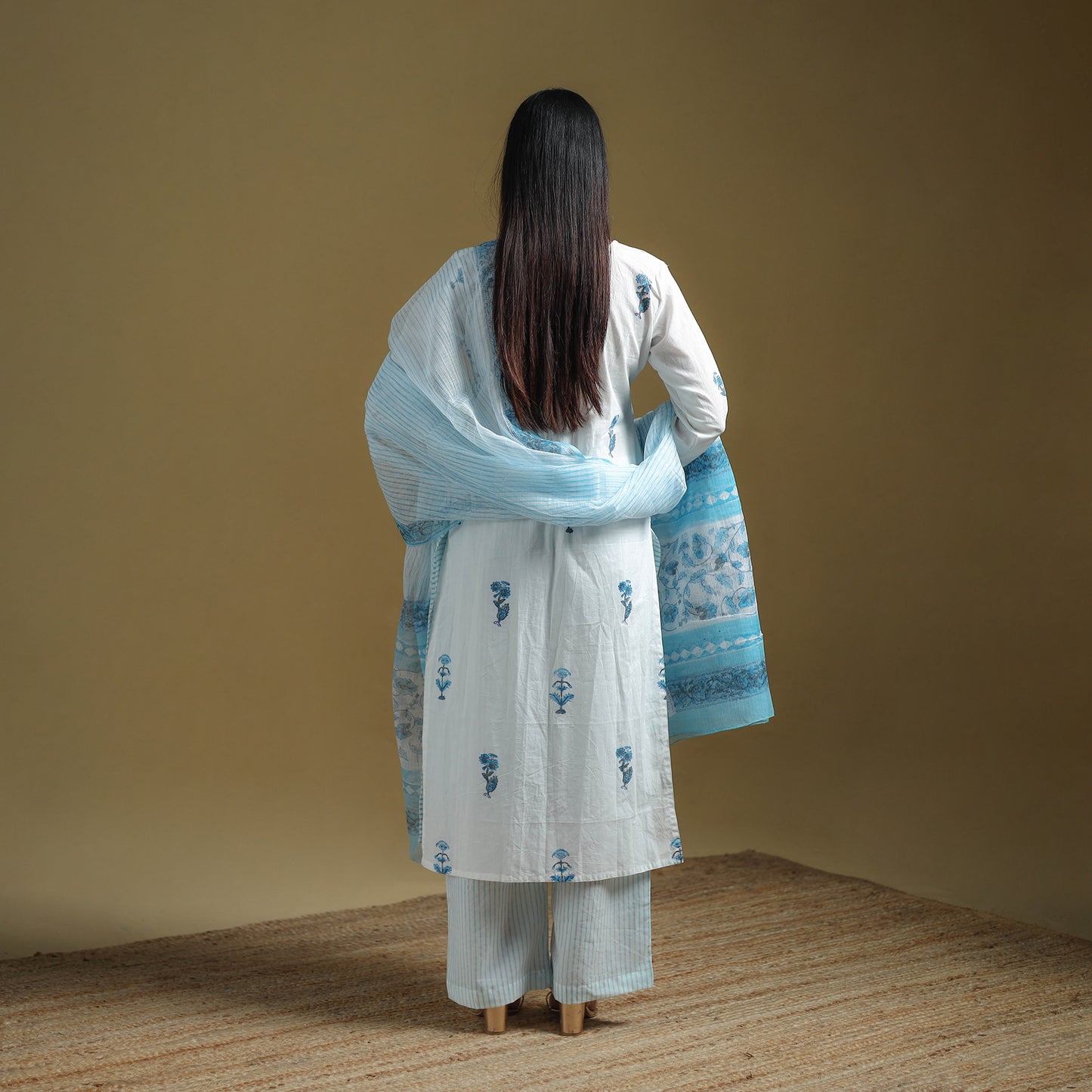 Blue - Sanganeri Hand Block Print Cotton Suit Set with Dupatta for women 23