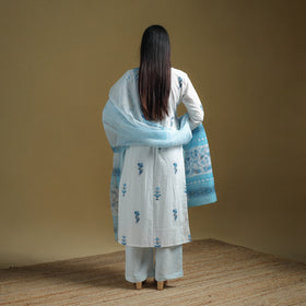 Blue - Sanganeri Hand Block Print Cotton Suit Set with Dupatta for women 23