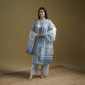 Blue - Sanganeri Hand Block Print Cotton Suit Set with Dupatta for women 25