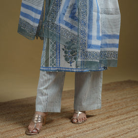 Blue - Sanganeri Hand Block Print Cotton Suit Set with Dupatta for women 25