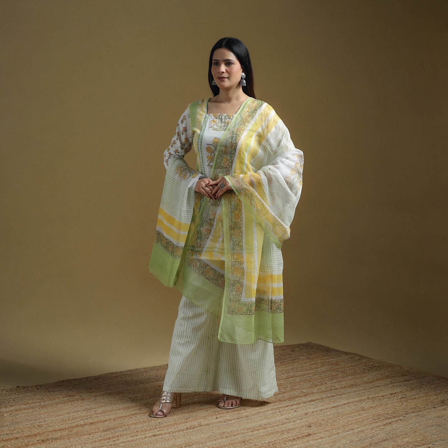 Sanganeri Hand Block Print Cotton Suit Set with Dupatta for women 28