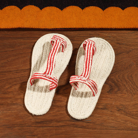 Beige Hand Braided Cotton Stitched Home Slipper