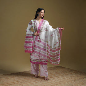 Sanganeri Hand Block Print Cotton Suit Set with Dupatta for women 17