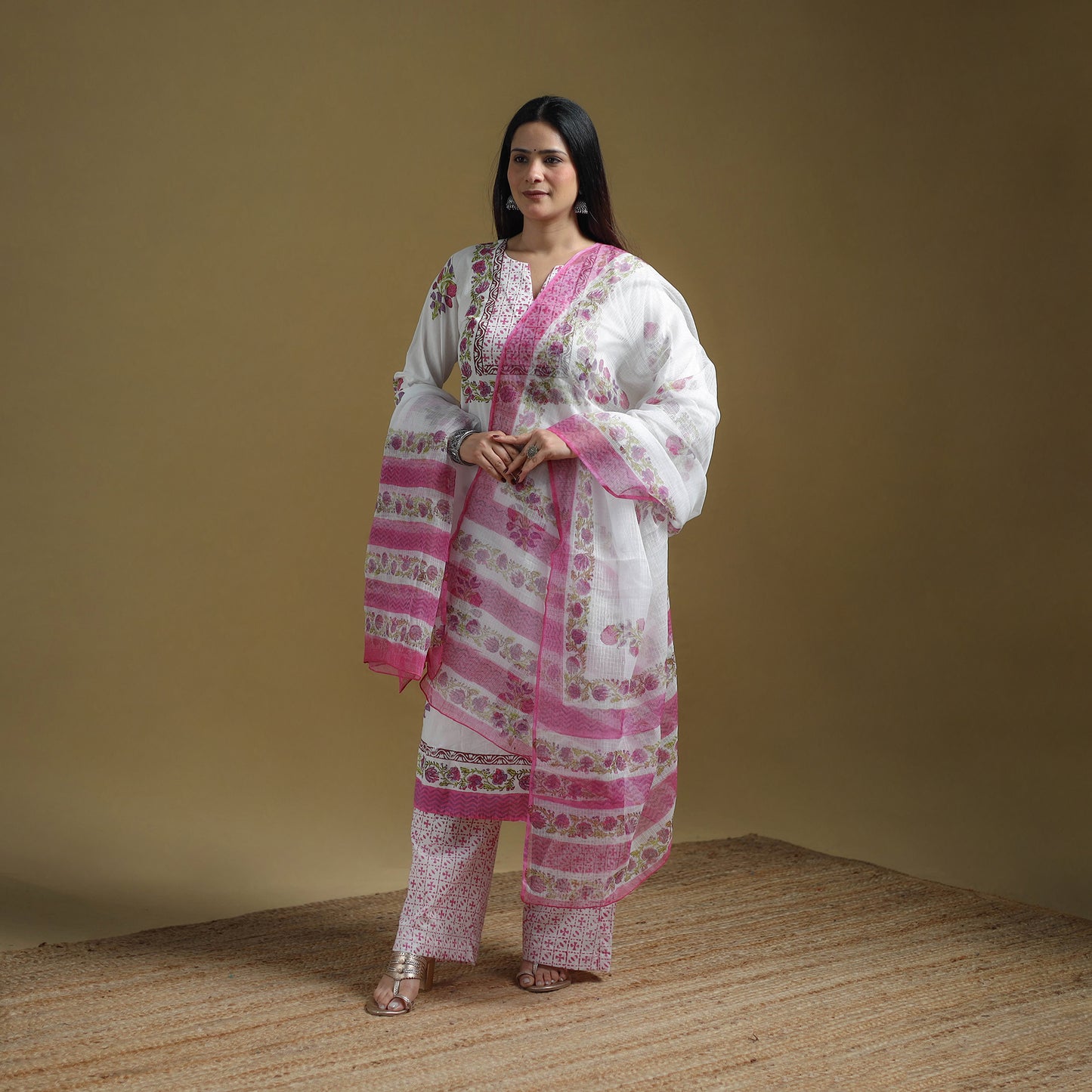 Sanganeri Hand Block Print Cotton Suit Set with Dupatta for women 17