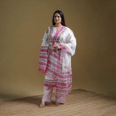 Sanganeri Hand Block Print Cotton Suit Set with Dupatta for women 17