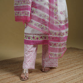 Sanganeri Hand Block Print Cotton Suit Set with Dupatta for women 17