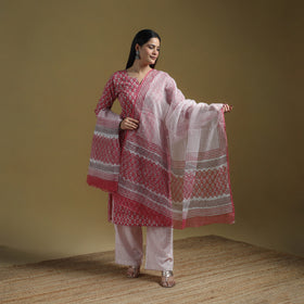 Sanganeri Hand Block Print Cotton Suit Set with Dupatta for women 16