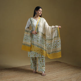 Sanganeri Hand Block Print Cotton Suit Set with Dupatta for women 15