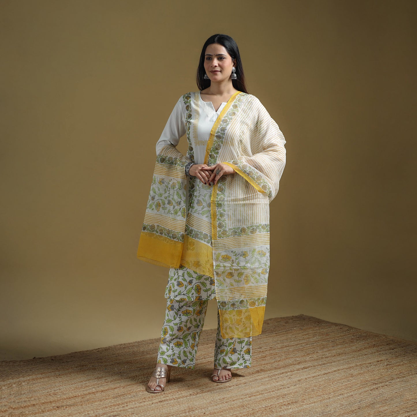 Sanganeri Hand Block Print Cotton Suit Set with Dupatta for women 15