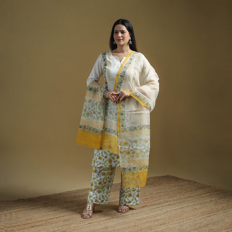Sanganeri Hand Block Print Cotton Suit Set with Dupatta for women 15