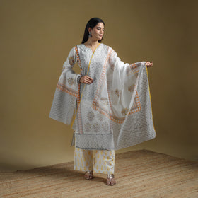 Sanganeri Hand Block Print Cotton Suit Set with Dupatta for women 14