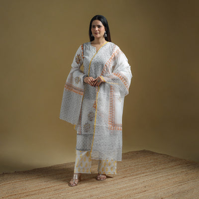 Sanganeri Hand Block Print Cotton Suit Set with Dupatta for women 14