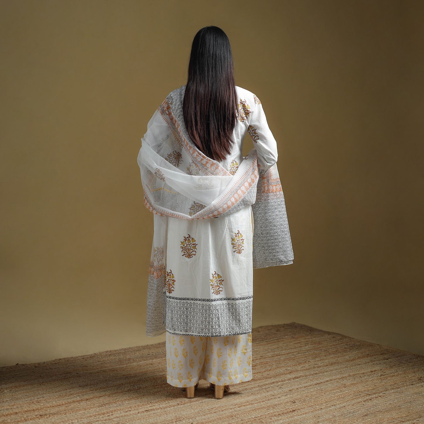 Sanganeri Hand Block Print Cotton Suit Set with Dupatta for women 14