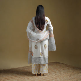 Sanganeri Hand Block Print Cotton Suit Set with Dupatta for women 14
