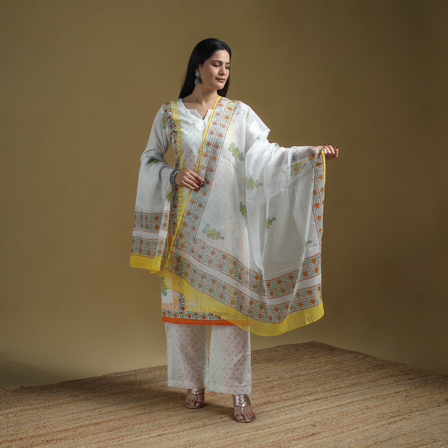 Sanganeri Hand Block Print Cotton Suit Set with Dupatta for women 12