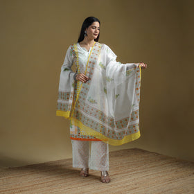 Sanganeri Hand Block Print Cotton Suit Set with Dupatta for women 12