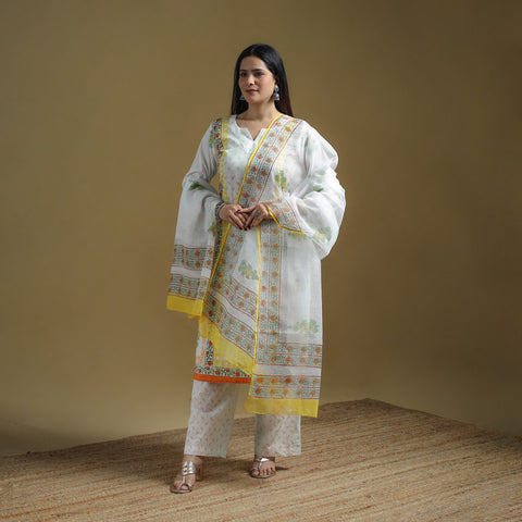 Sanganeri Hand Block Print Cotton Suit Set with Dupatta for women 12