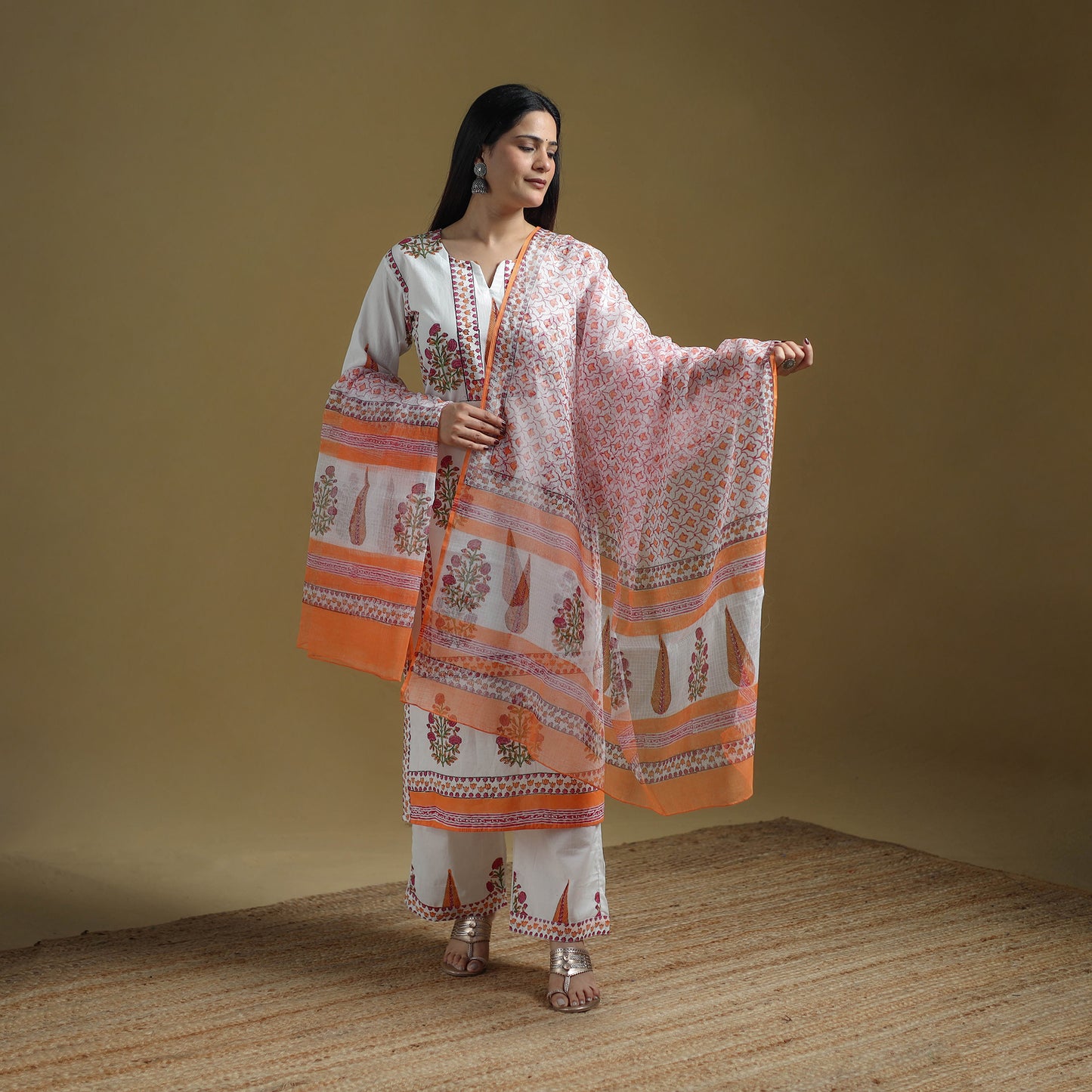 Sanganeri Hand Block Print Cotton Suit Set with Dupatta for women 13