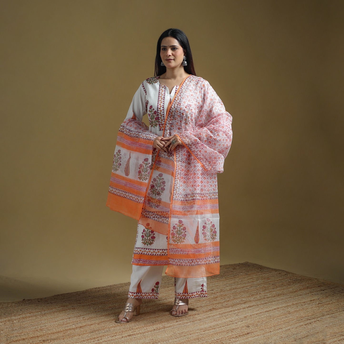 Sanganeri Hand Block Print Cotton Suit Set with Dupatta for women 13