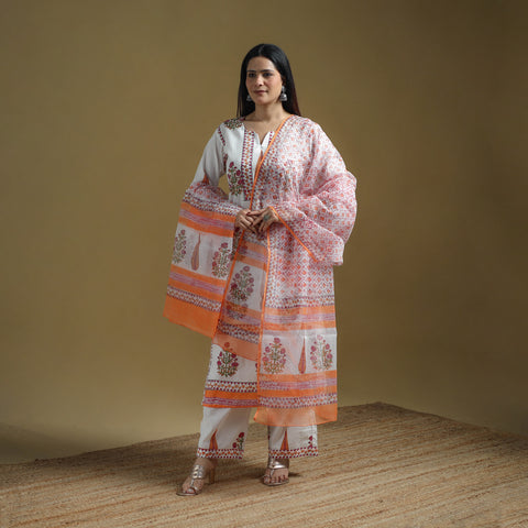 Sanganeri Hand Block Print Cotton Suit Set with Dupatta for women 13