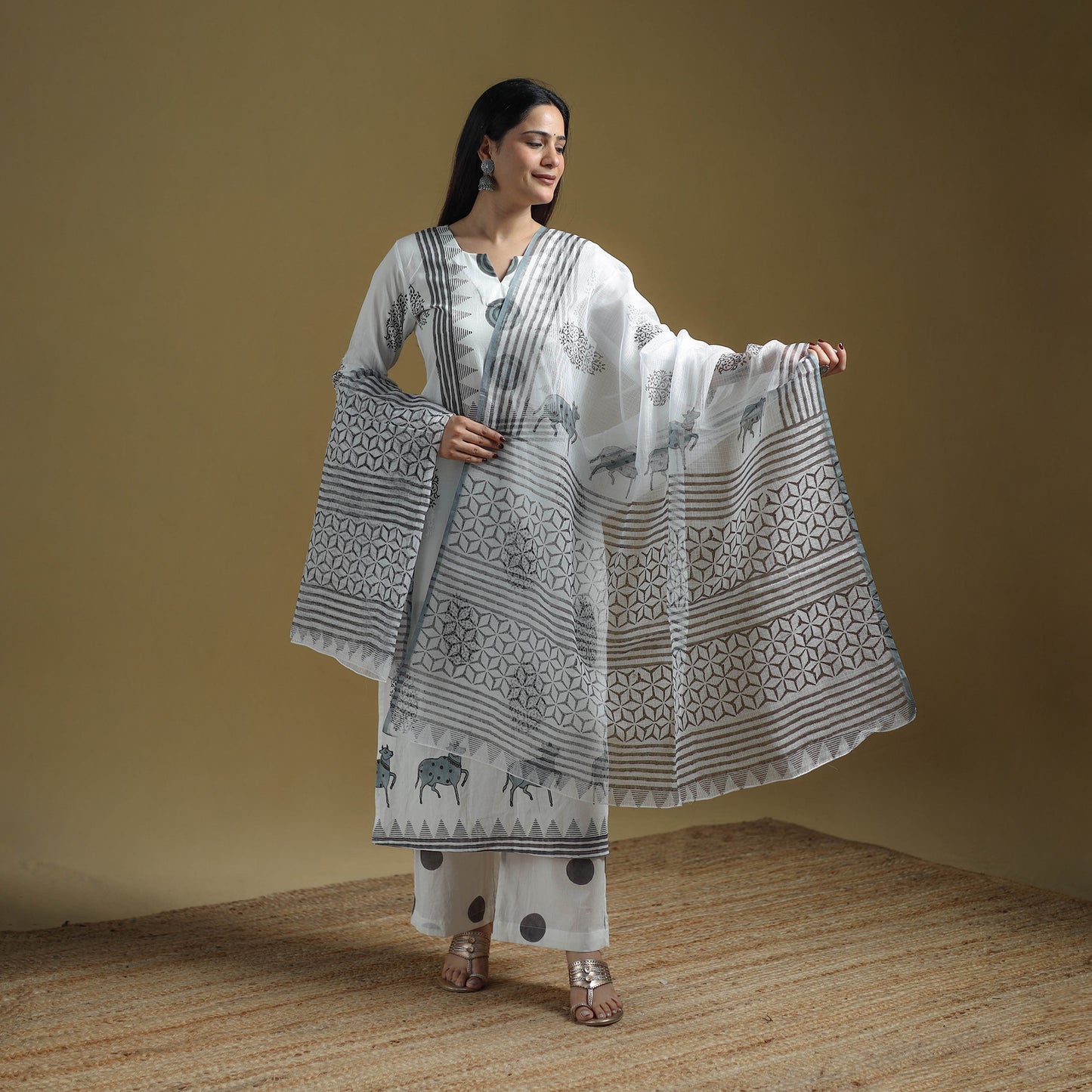 Sanganeri Hand Block Print Cotton Suit Set with Dupatta for women 11