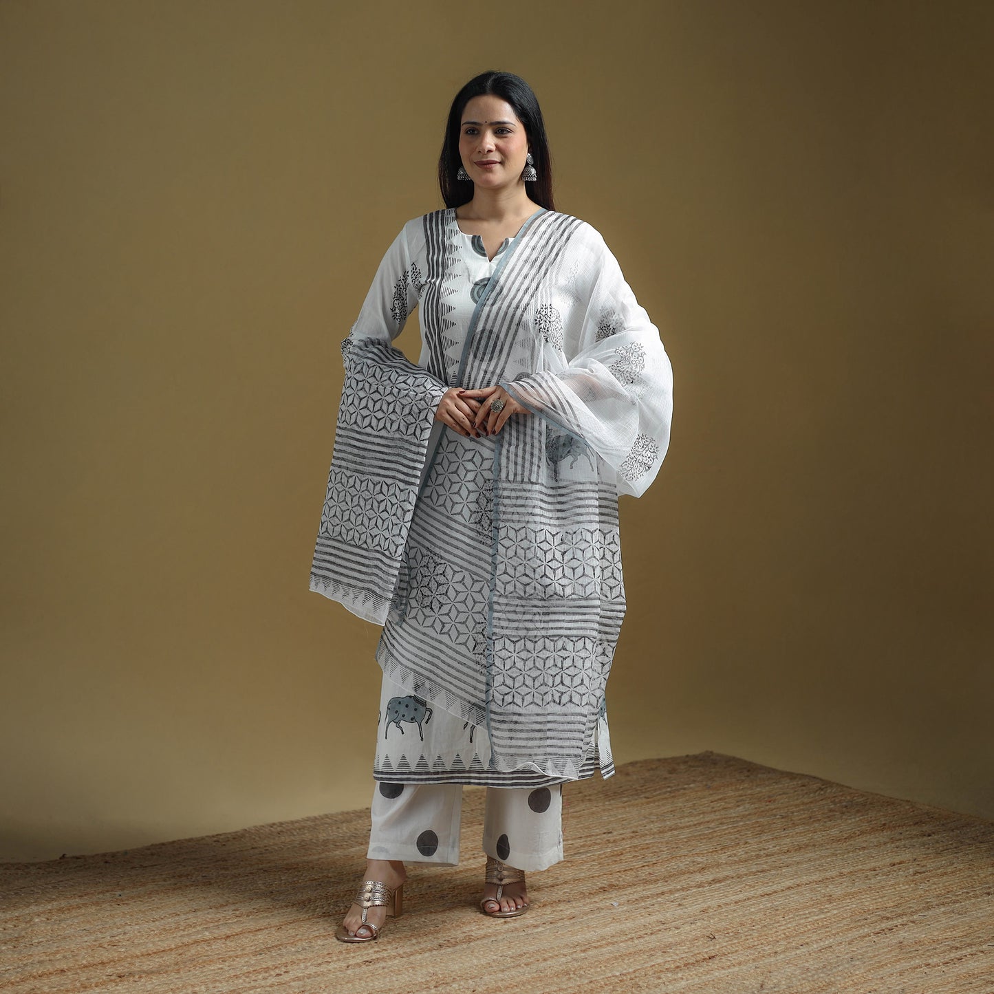 Sanganeri Hand Block Print Cotton Suit Set with Dupatta for women 11