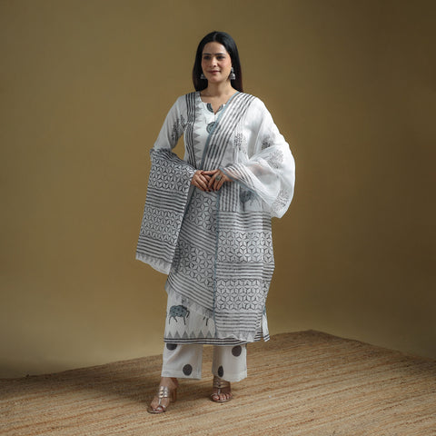 Sanganeri Hand Block Print Cotton Suit Set with Dupatta for women 11