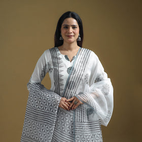 Sanganeri Hand Block Print Cotton Suit Set with Dupatta for women 11