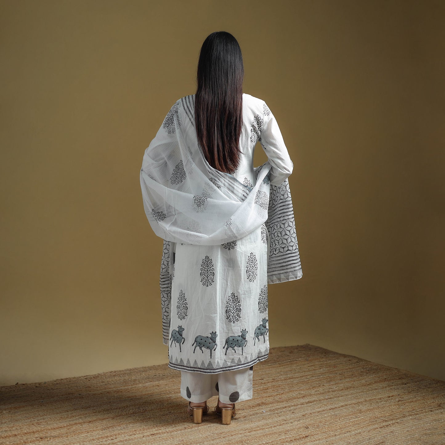 Sanganeri Hand Block Print Cotton Suit Set with Dupatta for women 11