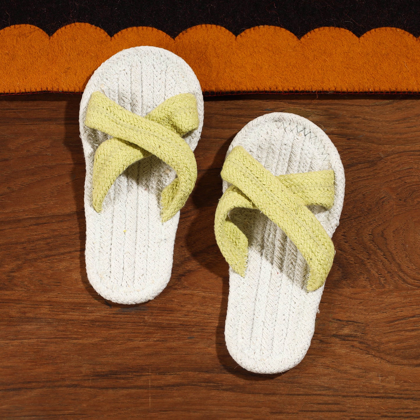 Yellow Hand Braided Cotton Stitched Home Slipper