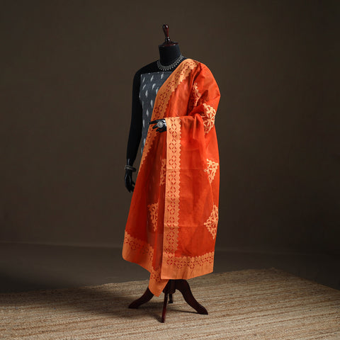 Orange - Pure Cotton Barmer Cutwork Applique Dupatta 13