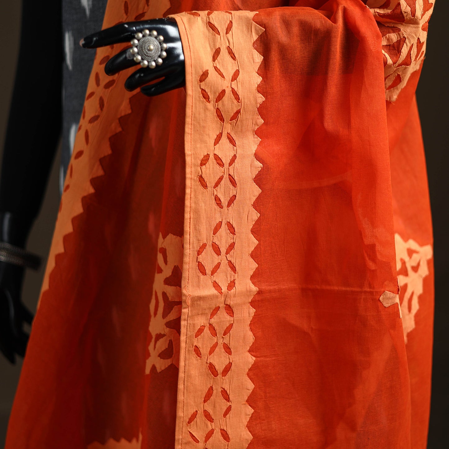 Orange - Pure Cotton Barmer Cutwork Applique Dupatta 13